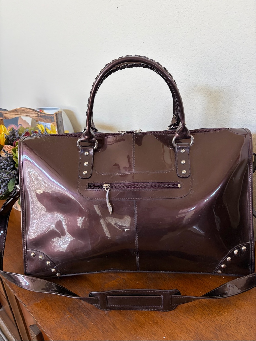 Beijo Patent Leather Purse Oversized Satchel Tote Studded Bag